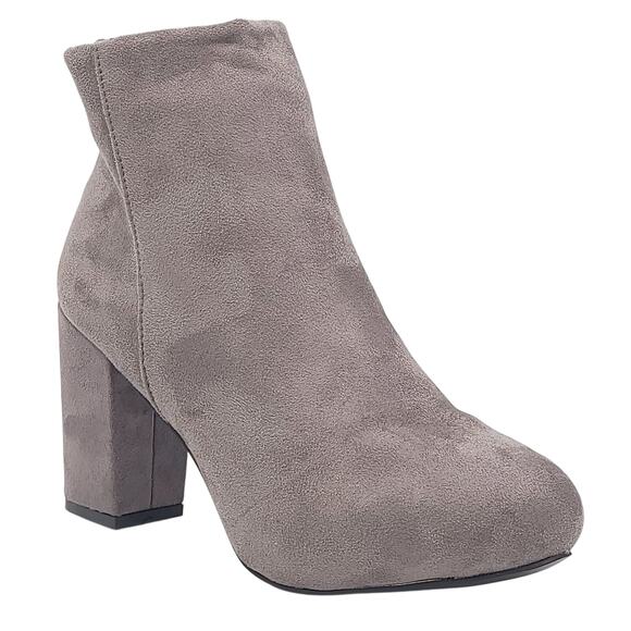 Boohoo Women Kasey Block Heel Zip Up Ankle Booties US 10 Grey Faux Suede - Picture 1 of 6